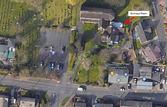 Emmaus room location indicated on map